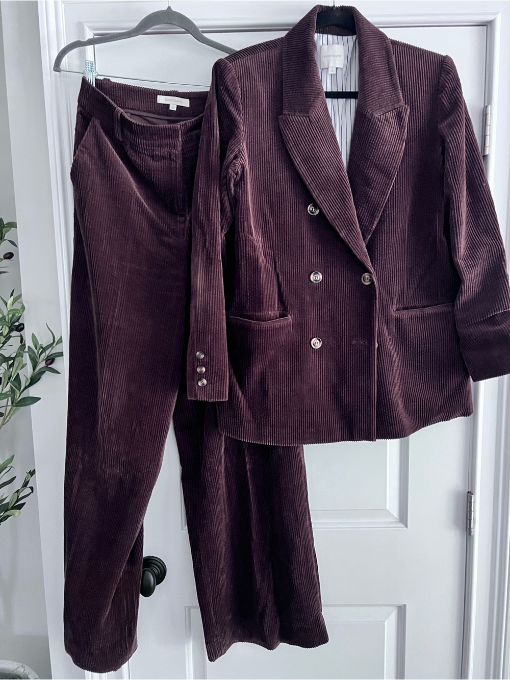 Favorite Daughter Corduroy Double-Breasted Blazer & Trouser Set - Chocolate Brow